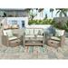 Outdoor Patio Furniture Set 6-Piece PE Rattan Wicker Patio Dining Table Set with Ottomans and Cushions Outdoor Conversation Sets with Glass Coffee Table Patio Bistro Set for Backyard Porch Q14464