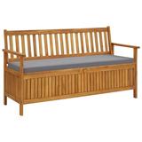 Patio Storage Bench with Cushion 58.3 Solid Acacia Wood