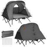 Gymax 2-Person Outdoor Camping Tent Cot Elevated Compact Tent Set W/ External Cover Grey