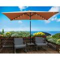 10 x 6.5t Rectangular Patio Umbrella Outdoor Umbrellas with Crank Push Button Tilt Adjustment and 26 LED Lights Table Market Umbrella for Garden Backyard Pool Light Brown