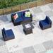 Sophia & William 5 Pcs Rattan Patio Conversation Set Outdoor Sectionals with Fire Pit Table - Navy Blue