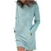 Women s Long Sleeve Sweatshirts Dress Crewneck Solid Color Casual Lightweight Long Pullover Dress with Pockets