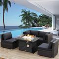 NICESOUL 5 Pcs Outdoor Furniture with Fire Pit Table Wicker Dark Gray