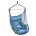 Blue Striped Hammock Chair for Kids Adults Hanging Rope Chair Swing with 2 Soft Seat Cushions Macrame Hanging Chair with Pocket for Indoor Outdoor Backyard Playground Patio Porch Max 250 Lbs