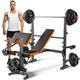 GIKPAL 660lb 6-in-1 Adjustable Weight Bench with Multi-Purpose Workout Bench Set With Barbel Rack and Leg Developer for Full Body Function Strength Training