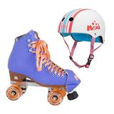 Moxi Combo Set - Beach Bunny Roller Skate (Periwinkle Sunset) & Helmet (Stripey)