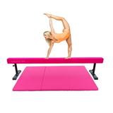 Athletic Bar 8ft Adjustable Gymnastics Balance Beam with 6â€™x4â€™ Gymnastics Mat for Kids/Adults High/Low Floor Suede Gymnastic Beam Home Gymnastics Competition Training for Gymnasts/Cheerleaders Pink