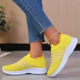 Women Shoes Stripe Sneaker For Women Mesh Running Shoes Tennis Walking Shoes Fly Woven Breathable Sneakers Sport Shoes Knit Running Shoes Yellow 7.5