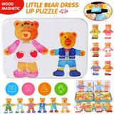 CNKOO 36Pcs Magnetic Bear Family Dress-Up Puzzle with Box-Sorting and Matching Jigsaw Puzzle for 3-6 Years Old Boys and Girls(Mama bear)