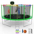 CITYLE 12/14FT Trampoline for Adults 7-10 Kids No-Gap Design Heavy-Duty Outdoor Trampoline with Safety Enclosure Net Basketball Hoop Lights Stakes