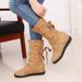 ZMHEGW Boots For Women Wedge Heel Lace-Up Motorcycle Mid-Tube Rider Boots Shoes