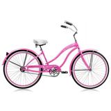 Micargi ROVER GX 26 Beach Cruiser Coaster Brake Single Speed Stainless Steel Spokes One Piece Crank Alloy Pink Rims 36H With Fenders Color: Pink/ Pink Rim