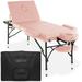 Saloniture Professional Portable Lightweight Tri-Fold Massage Table with Aluminum Legs - Includes Headrest Face Cradle Armrests and Carrying Case Pink