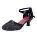 Sandals Women Mesh Rhinestone Sandals for Womens Latin Dance Shoes Heeled Ballroom Salsa Tango Party Sequin Dance Shoes Womens Sandals Pu Black 37