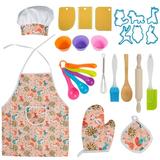 Sutowe Kids Chef Set Chef Role Play Kids Apron Cooking and Baking Set 26Pcs Dress Up Role Play Toys for Kids Ages 3+
