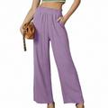 Palazzo Pants for Women Wide Leg Plus Size Solid Trousers Fashion Ruffle Elastic High Waisted Bottoms with Pockets