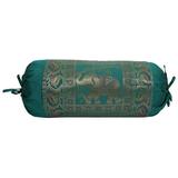 Stylo Culture Indian Polydupion Cylindrical Yoga Bolster Pillow Cover Dark Green Jacquard Brocade Border Elephant Large Sofa Round Cylinder Cushion Cover (1 Pc) | 30x15 Inches (76x38 cm)