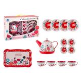 Tin Teapot Toy Set for Tea Party Children Kitchen Pretend Playset