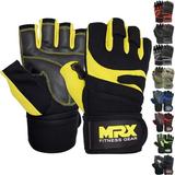 Weightlifting Gloves with Integrated Wrist Wrap Support Half Finger Body Building Gym Glove Yellow Large
