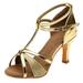 Women Shoes Girl Latin Dance Shoes Med-Heels Satin Shoes Party Tango Salsa Dance Shoes Gold 8.5