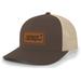 Men s Golf Legalize Mulligans Golfing Lucky Engraved Leather Patch Mesh Back Trucker Hat Brown/Khaki