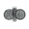 Pewter Saint Christopher Miraculous Medal Crucifix Visor Clip 3 1/2 Inch