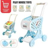 CNKOO Kids Shopping Cart Trolley Play Set Mini Grocery Cart Food Fruit Vegetable Shop Pretend Play Toy for Girls and Boys Blue