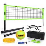 GSE Games & Sports Expert Professional Portable Volleyball Complete Net Set. Including Volleyball Net System with Volleyball Pump and Carrying Bag for Tournaments Schools and Societies Competition