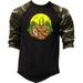 Men s Alien Bigfoot Costume F121 Camo Raglan Baseball T Shirt Large