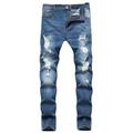 Jeans for Men s Hip-hop Ripped Denim Pants Plus Size Slim Stretch Cargo Pant Motorcycle Capri Trouser Pencil Pants