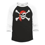 Shop4Ever Men s Pirate Skull and Crossbones Pirate Flag Raglan Baseball Shirt X-Large Black/White