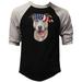 Men s Pitbull USA Flag Bandana F107 Black/Gray Raglan Baseball T Shirt Meidum Black/Gray