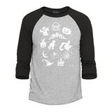Shop4Ever Men s Halloween Mash Witch Skull Pumpkin Ghost Cat Raglan Baseball Shirt Medium Heather Grey/Black