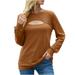 Womens Solid Color Long Sleeve Round Neck Hollow Out Tops Shirts Dressy Casual Basic Fall Tunic Tees Tops Blouses