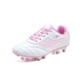 Woobling Children Lightweight Lace Up Sport Sneakers Ground Non Slip Round Toe Outdoor Fold-resistant Short Nails Soccer Cleats Pink Long 8.5