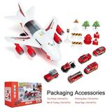 Car Toys Set with Transport Cargo Airplane Mini Educational Vehicle Car Set for Kids with 6 Trucks and 11 Road Signs Red