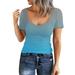 Teal Blouses for Women Women Ribbed Fitted Knit Shirt Short Sleeve Scoop Neck Basic Baseball Mom Hoodies Women