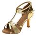 Women Shoes Girl Latin Dance Shoes Med-Heels Satin Shoes Party Tango Salsa Dance Shoes Gold 8