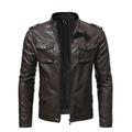 Men s Leather Plus Fleece Jacket Motorcycle Jacket Warm Leather Jacket