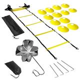 Andoer Speed Training Kit Ladder Football Ladder with 12-Rung with 12 Cones and 4 Stakes Football Training Equipment Speed Training Kit for Football Basketball Baseball Hockey