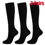 Compression Socks Support Stockings Leg - Open Toe Knee High - 20-30mmHg - Helps Circulation Varicose Veins Swollen Legs - Nude Regular Size (3 Pairs)