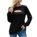 Womens Solid Color Long Sleeve Round Neck Hollow Out Tops Shirts Dressy Casual Basic Fall Tunic Tees Tops Blouses