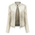 Tejiojio Coats Clearance Women s Slim Leather Stand Collar Zip Motorcycle Suit Belt Coat Jacket Tops