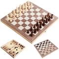 3-in-1 Multifunctional Wooden Chess Set Folding Chessboard Game Travel Games Chess Checkers Draughts and Backgammon Set Entertainment Educational Toys