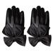 harmtty Motorcycle Women Rivets Bow Solid Color Faux Leather Gloves Full Finger Mittens Black without Rivet