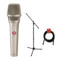 Neumann KMS104 Plus Handheld Stage Microphone (Nickel) with Tripod Microphone Stand & XLR Cable Bundle
