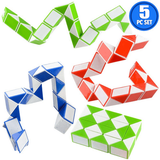 Magic Snake Cube Twist Puzzle with Random Color 5 Pack 24 Wedges Brain Teaser Fidget Sensory Toys Party Favors for Kids