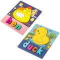 DOUBFIVSY Wooden Puzzles Toddler Toys 1 2 3 4 Years 2Pack Toddler Puzzles Montessori Toy Eco Friendly Child Gift with Animal Alphabet Spelling Puzzles Preschool Learning Toy