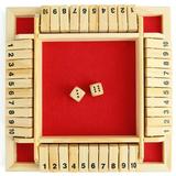 Farfi Shut The Box Dice Game Classic 4 Sided Wooden Board Christmas Tabletop Toy with Dice for Kids Adults Learning Numbers Strategy Risk 2-4 Players