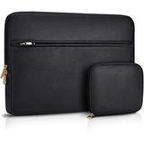 Laptop Sleeve Case 13-14 inch Waterproof Computer Tablet Carrying Sleeve Leather Laptop Bag Compatible with 13 inch MacBook Pro/Air Notebook Black